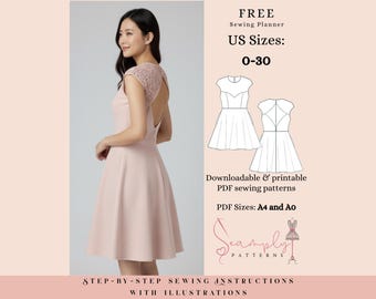 Cutout Back Strickkleid Schnittmuster | Frauengröße 0 zu 30 (PDF-Datei)