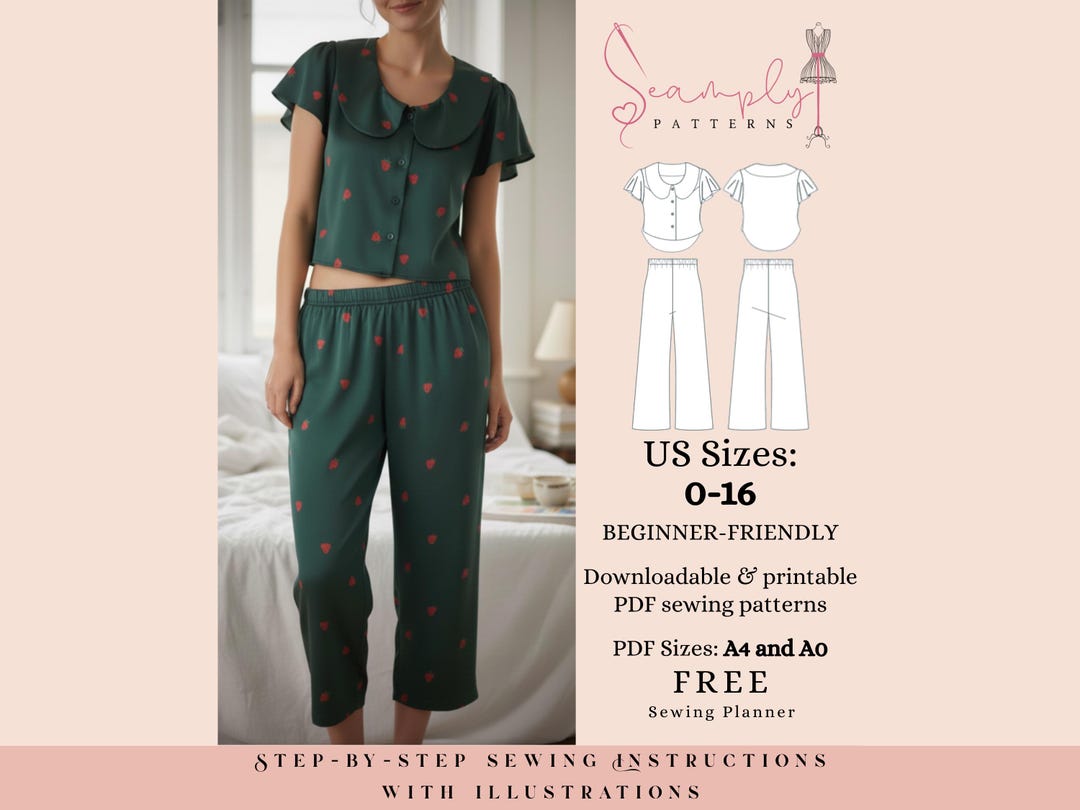 Female Pyjamas Pattern Women's Pajama Sewing Pattern | Sleepwear Sizes 0-16 (PDF Pattern) - Etsy