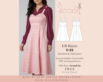 Schürze Kleid Schnittmuster für Anfänger | Damengröße 0-22 (PDF druckbares Muster)