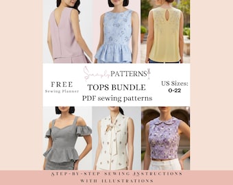 Damen Oberteile Schnittmuster 6er Set | Druckbare PDF-Muster | Größen 0-22