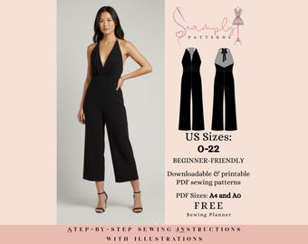 Halter Neck Romper Sewing Pattern | Open-Back Jumpsuit (PDF Pattern)