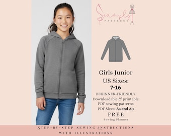 Mädchen Hoodie PDF Schnittmuster | Mädchen Junior (US 7-16)