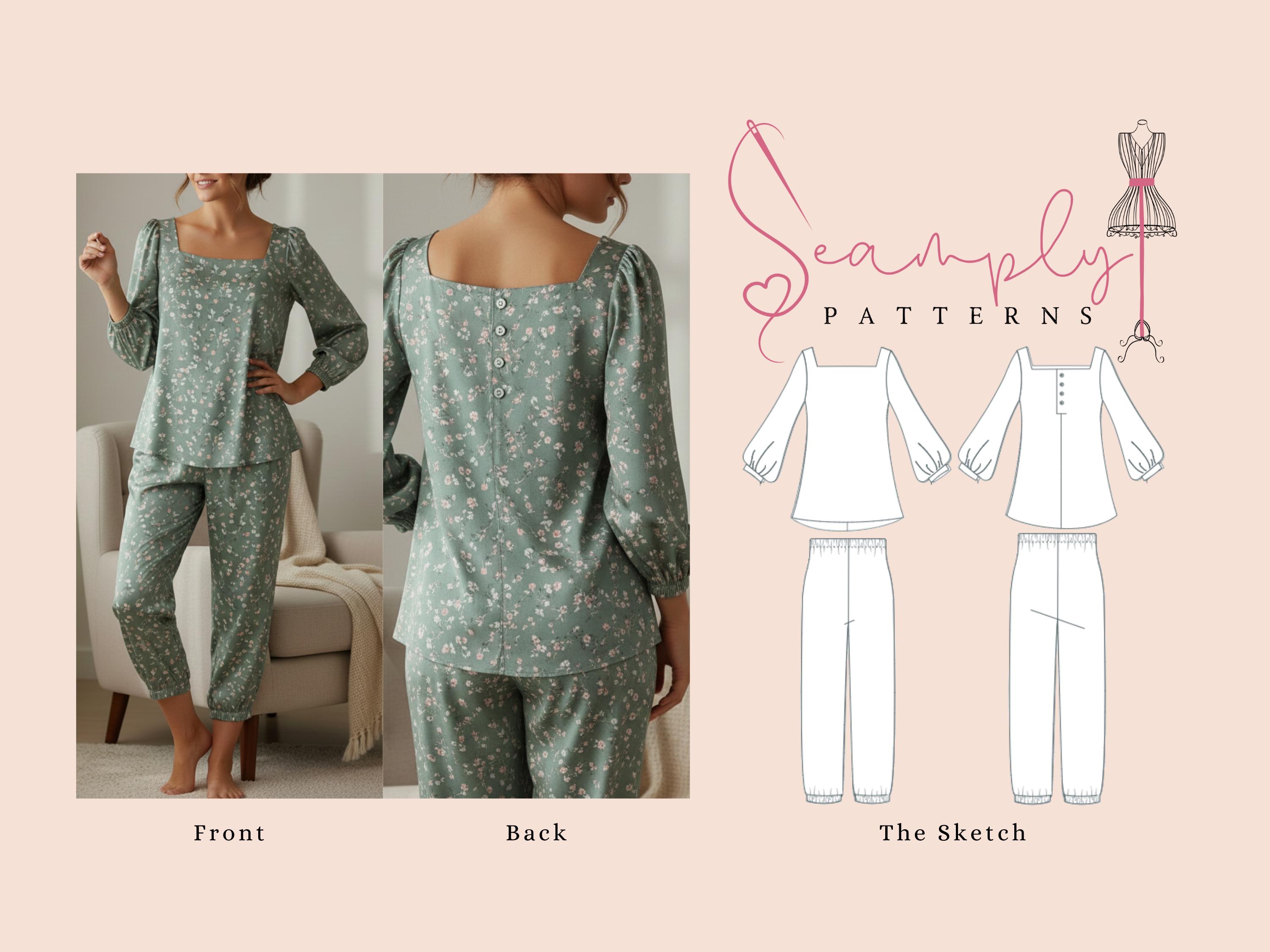 Pajama Sewing Pattern - Top and Pants | Sleepwear Set for Women | Sizes ...