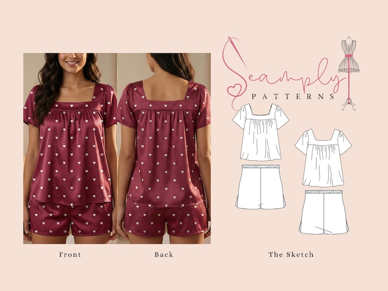 Pattern Vegan Pyjamas Women's Pajama Set Sewing Pattern | Sleepwear Sizes 0-16 (PDF Pattern ...