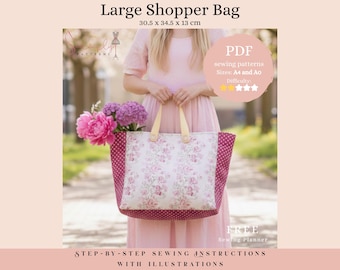 Große Shopper Tote Bag PDF Schnittmuster (Größen A4 und A0)