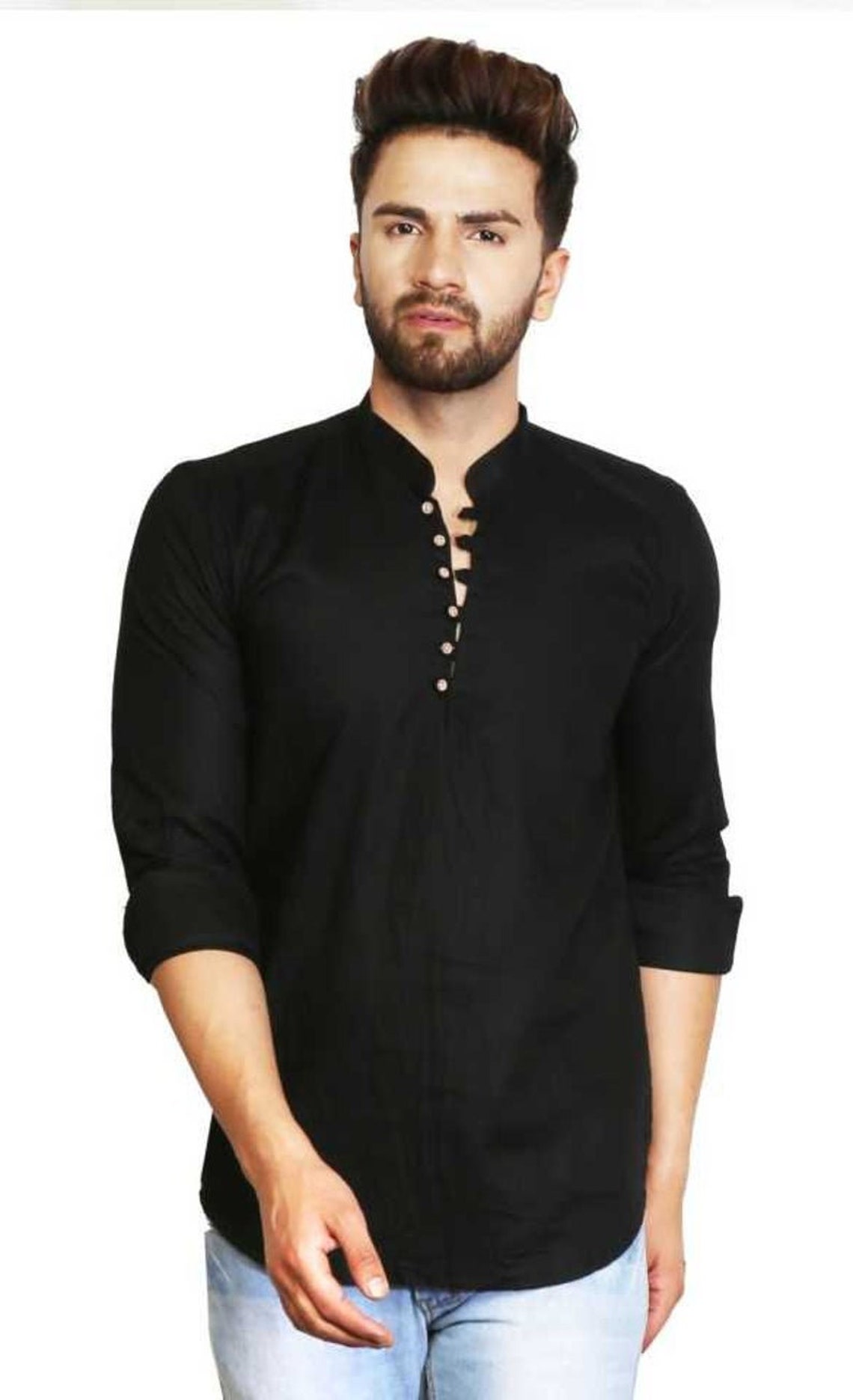 New mens kurta short kurta shirt look plus size solid color Etsy