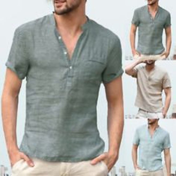 New mens kurta linen short kurta shirt look plus size solid | Etsy