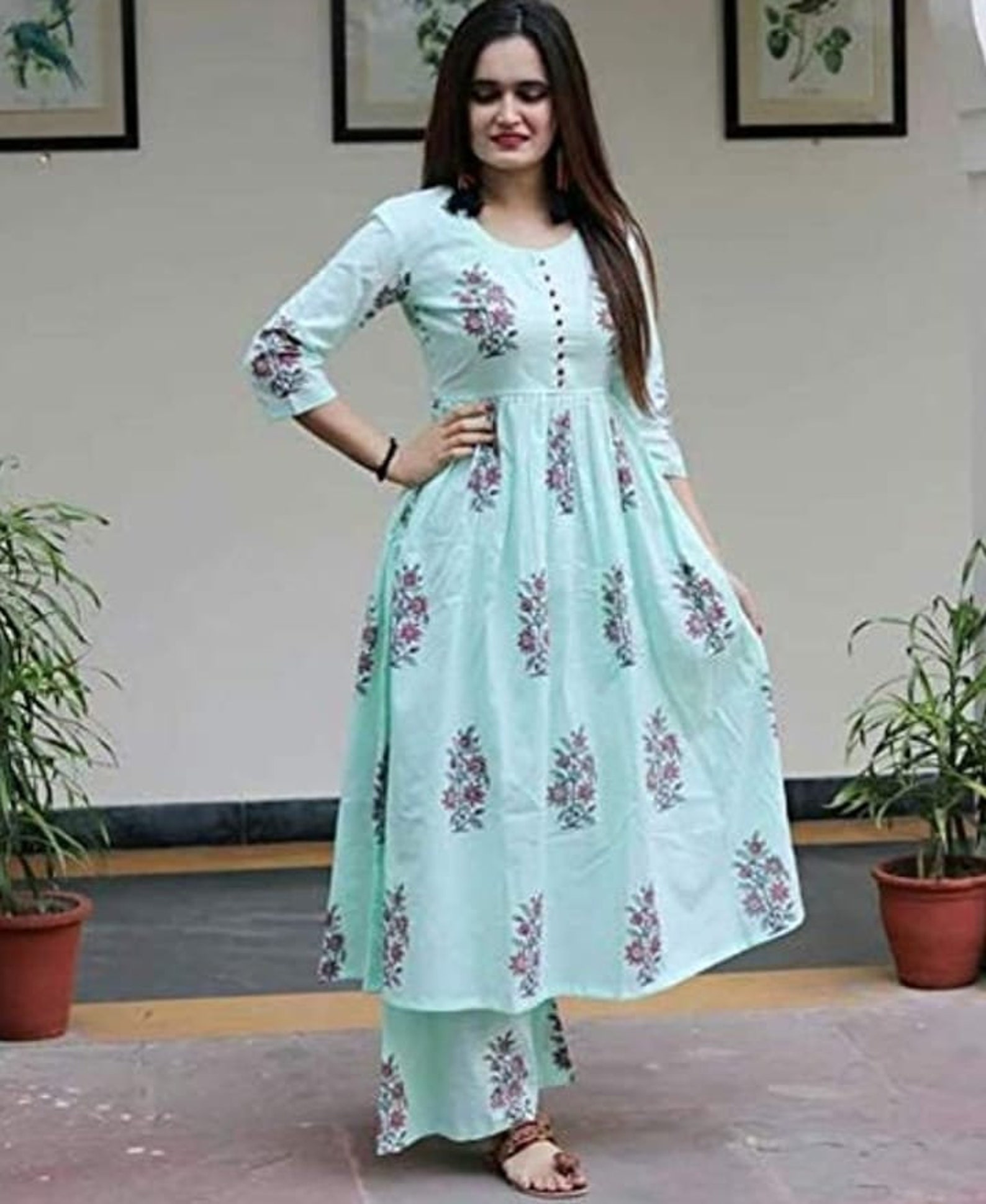 New indian womens kurti and plazo set long kurti hand block | Etsy