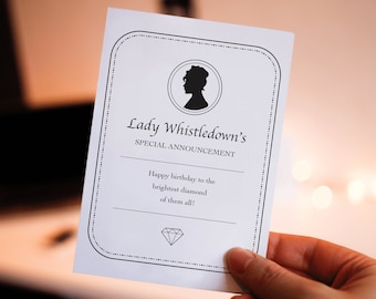 Funny Greeting Card - Bridgerton - Lady Whistledown - Special Announcement - Happy Birthday to the Brightest Diamond of Them All!