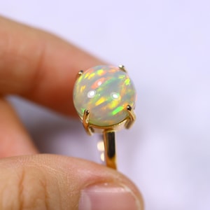 9K Rose Gold  - 4.55g Natural Ethiopian Opal - Rose Gold Ring - Size US 6