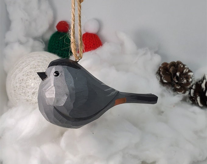 Gray Catbird Hand Carved Painted Wooden Bird Ornaments