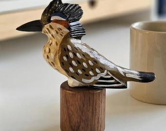 Hand Carved Greater Roadrunner Figurine, Rustic Wood Bird Art Sculpture