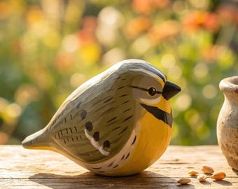 Hand Carved Western Meadowlark Wooden Figurine | Rustic Bird Decor, Nature Enthusiast Gift