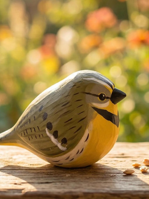Hand Carved Western Meadowlark Wooden Figurine | Rustic Bird Decor, Nature Enthusiast Gift