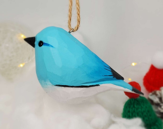 Hand Carved Mountain Bluebird Ornament, Hand Painted Basswood Figurine, Nature Lover Gift