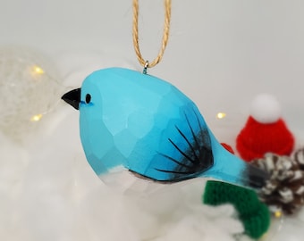 Hand Carved Mountain Bluebird Ornament, Hand Painted Basswood Figurine, Bird Lover Gift