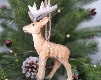 Deer Figurines | Hand Carved Painted Wooden Animal Home Decor sculpture ornaments