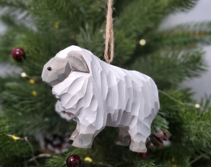 Sheep Figurines | Hand Carved Painted Wooden Animal Home Decor sculpture ornaments