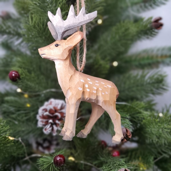 Deer Figurines | Hand Carved Painted Wooden Animal Home Decor sculpture ornaments