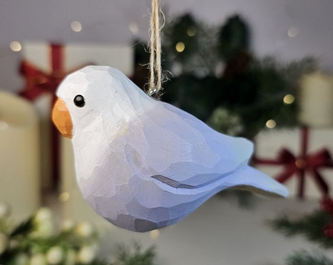 Hand Carved Lovebirds Ornament, Hand Painted Basswood Parrot Figurine, Romantic Couple Decor