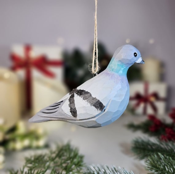 Handcrafted Pigeon Wooden Christmas Tree Ornaments | Urban Bird Decor | Unique Holiday Gifts