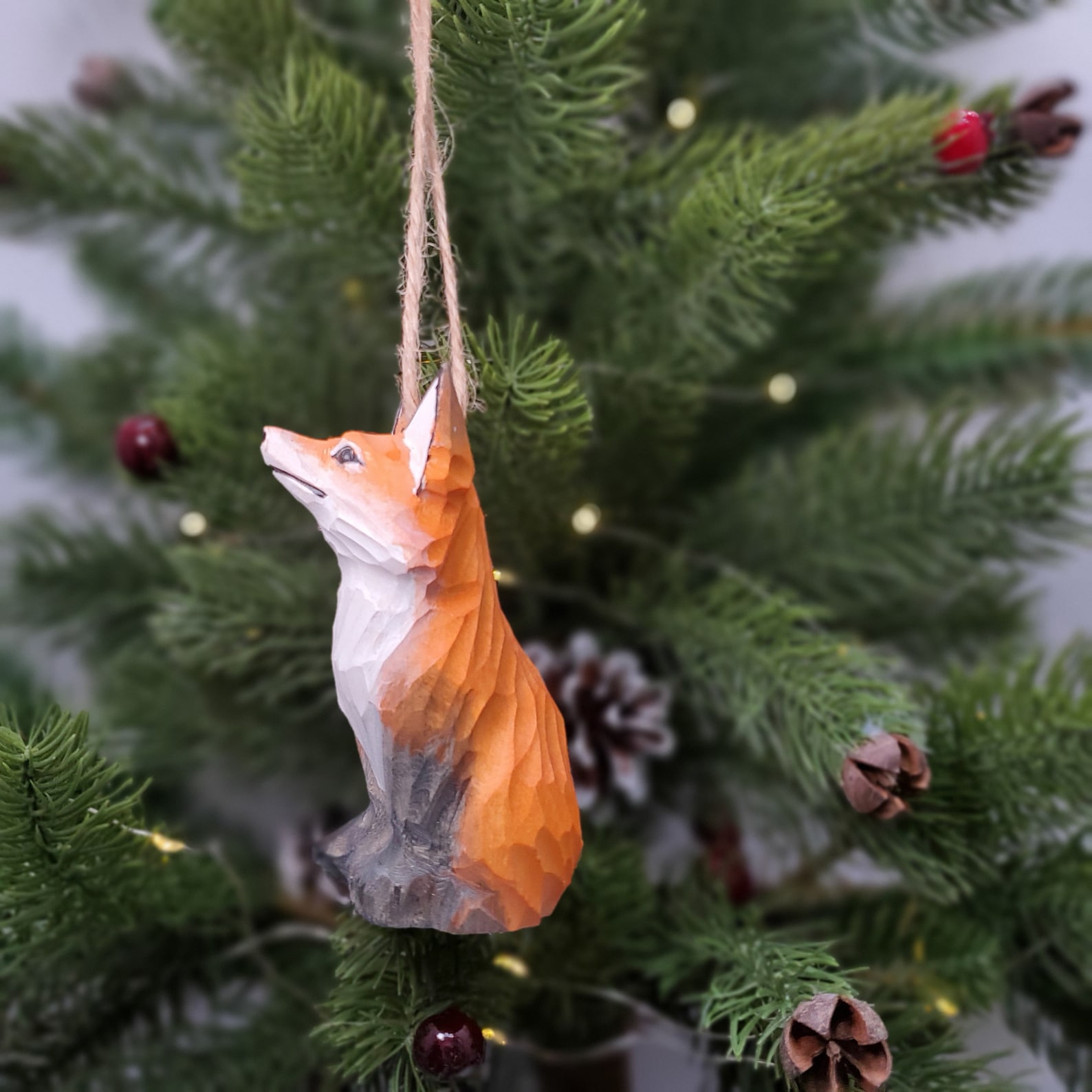 Fox Figurines Hand Carved Painted Wooden Animal Home Decor Sculpture ...