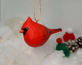 Nord Cardinal Ornements Mâle Décor de Noël Sculpté à la main Peint Oiseau Suspendu