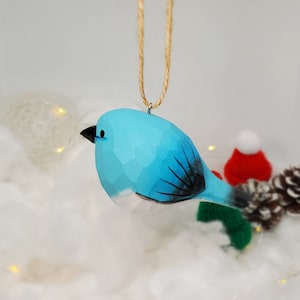 Mountain Bluebird-B | Hanging Wooden Hand Carved Painted Bird Ornaments