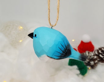 Mountain Bluebird-B | Hanging Wooden Hand Carved Painted Bird Ornaments