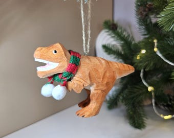 Tyrannosaurus Rex Christmas Tree Ornament with Mini Scarf - Gift Box Packed Dinosaur Holiday Decoration