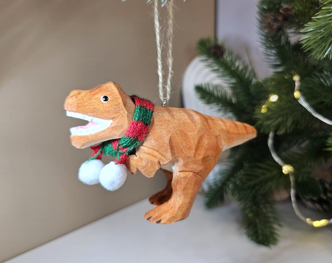 Tyrannosaurus Rex Christmas Tree Ornament with Mini Scarf - Gift Box Packed Dinosaur Holiday Decoration