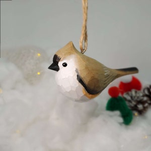 Tufted Titmouse Hanging Christmas Ornaments Wooden Hand Carved Painted Bird