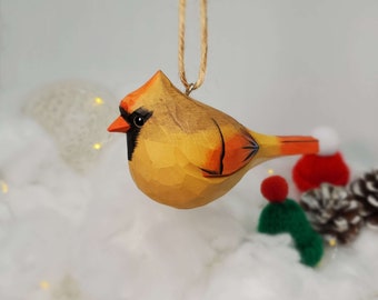 Northern Cardinal Female Christmas Decor Hand Carved Painted Bird Ornaments