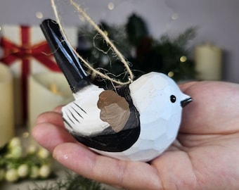 Handcrafted Long-Tailed Tit Wooden Hanging Christmas Tree Ornaments - Charming Bird Decor