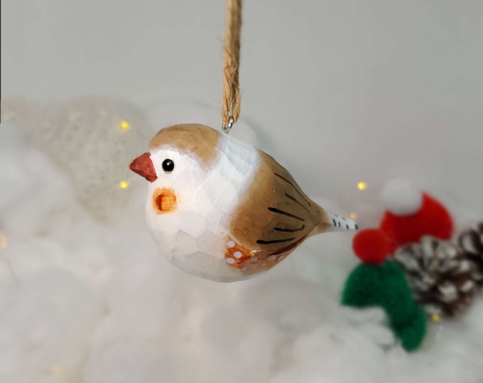 Zebra Finch Figurine Hand Carved Painted Wooden Ornaments