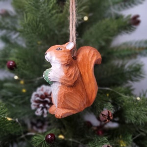 Squirrel Figurines 2 | Hand Carved Painted Wooden Animal Home Decor sculpture ornaments