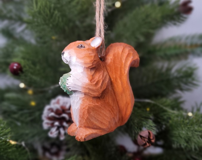 Squirrel Ornament | Hand Carved Painted Wooden Animal Home Decor sculpture ornaments