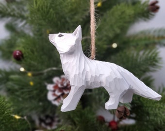 Arctic Fox Figurines | Hand Carved Painted Wooden Animal Home Decor sculpture ornaments