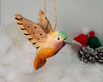 Kolibrie hangende kerstversieringen houten handgesneden geschilderde vogel