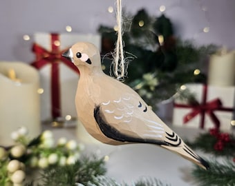 Handcrafted Mourning Dove Wooden Christmas Tree Ornaments | Elegant Bird Decor | Nature-Inspired Holiday Gifts