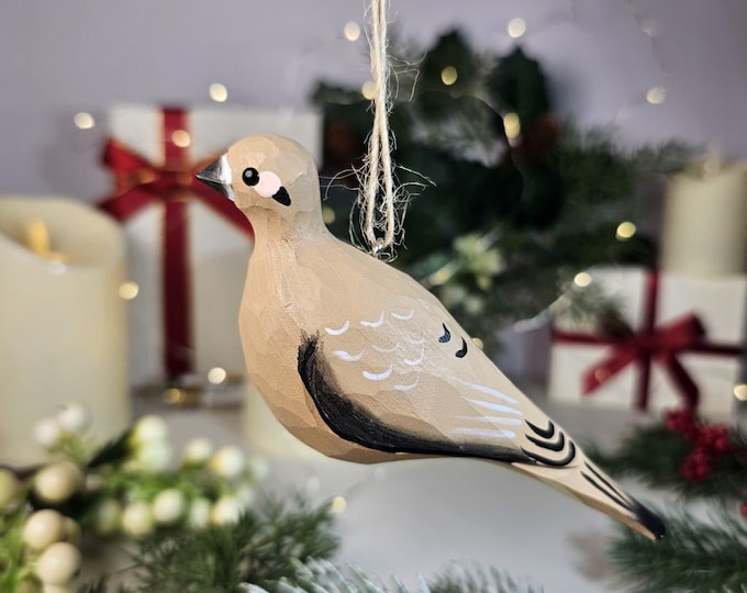 Handcrafted Mourning Dove Wooden Christmas Tree Ornaments | Elegant Bird Decor | Nature-Inspired Holiday Gifts
