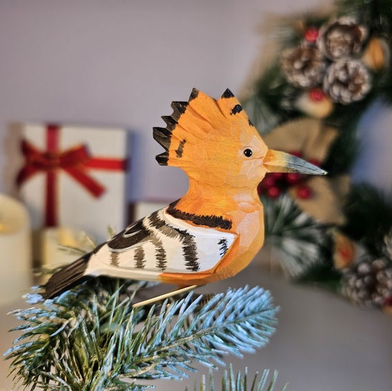Handcrafted Hoopoe Wooden Christmas Ornament with Clip
