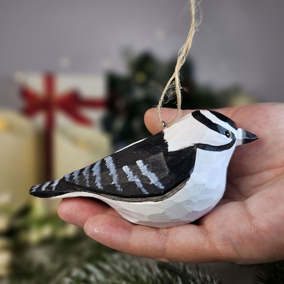 Handcrafted Woodpecker Wooden Hanging Christmas Tree Ornaments - Unique Bird Decorations