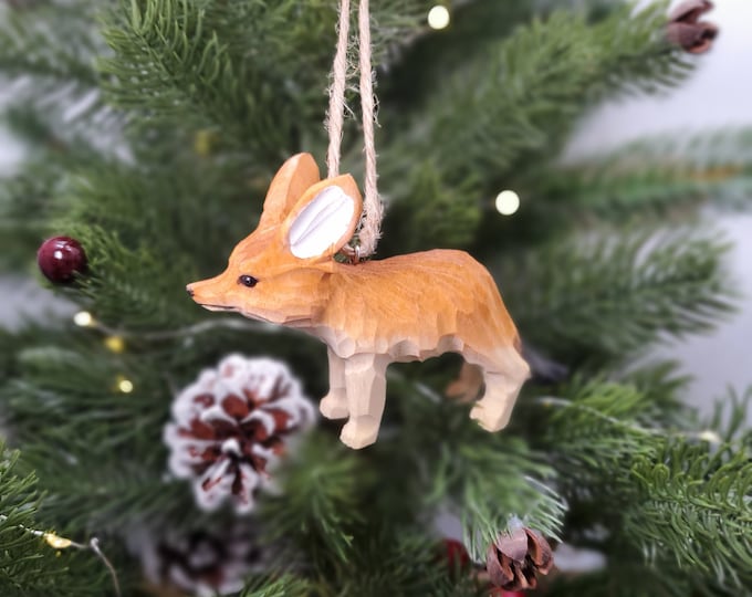 Fennec fox Figurines | Hand Carved Painted Wooden Animal Home Decor sculpture ornaments