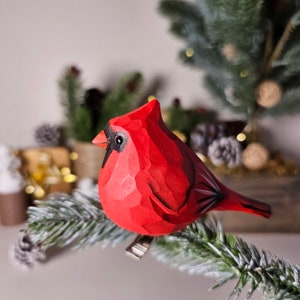 Enchanting Handcrafted Clip-On Bird Ornaments for Christmas Trees Vibrant, Artisanal, and Unique Holiday Decorations Cardinal-Male