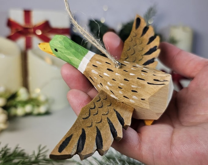 Handcrafted Mallard Duck Wooden Christmas Tree Ornaments | Rustic Holiday Decor | Wildlife Lover Gifts