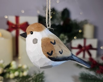 Sparrow Wooden Hanging Christmas Tree Ornaments - Handcrafted Rustic Holiday Decorations, Unique Bird-Themed Xmas Decor