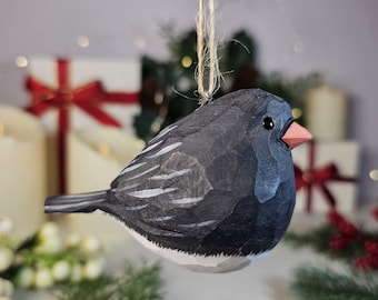 Handcrafted Dark-eyed Junco Wooden Hanging Christmas Tree Ornaments - Unique Bird Decor