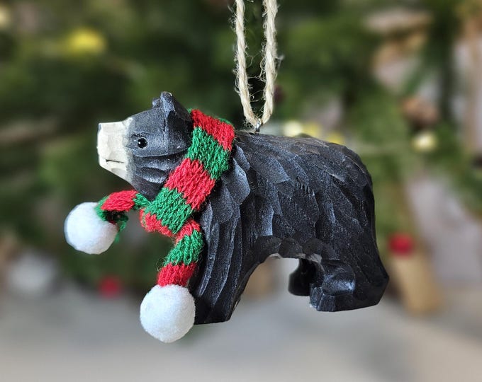 Handcrafted Bear with Mini Scarf Hanging Christmas Tree Ornaments - Gift Box Included
