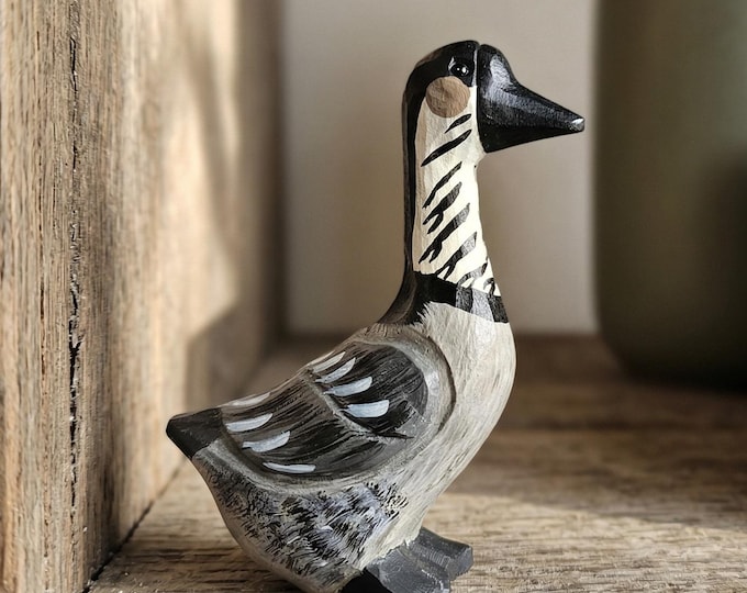 Hand Carved Nene Goose Wooden Figurine – Rustic Hawaiian Bird Decor
